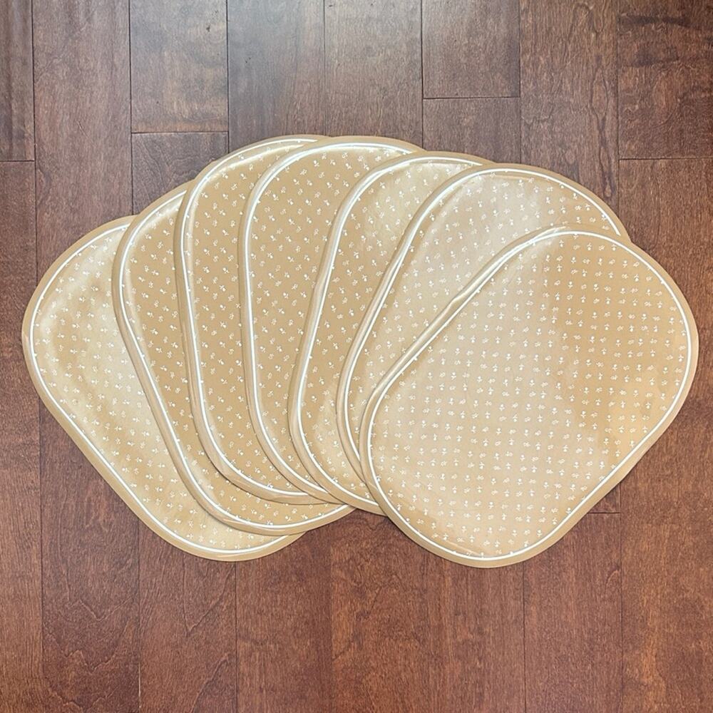 Vintage Kane Kraft Neutral Floral Patterned Tan Foam Vinyl Placemats, Set of 7